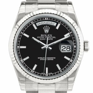 Rolex Day-Date 36 Black Dial Fluted Bezel President White Gold Watch 118239