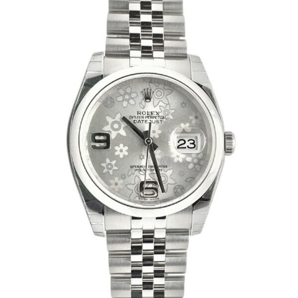 Rolex Datejust 36 Silver Floral Motif 2 Arab Dial Jubilee Mens Watch 116200