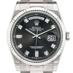 Rolex Day-Date 36 Black Set With Diamonds Dial Fluted Bezel President White Gold Watch 118239