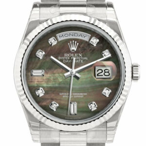 Rolex Day-Date 36 Black Mother-Of-Pearl Set With Diamonds Dial Fluted Bezel President White Gold