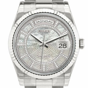 Rolex Day-Date 36 Carousel Of White Mother-Of-Pearl Dial Fluted Bezel President White Gold Watch