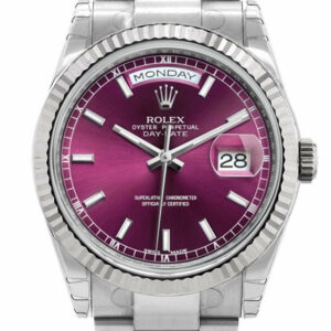 Rolex Day-Date 36 Cherry Dial Fluted Bezel Oyster White Gold Watch 118239