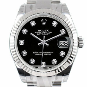 Rolex Datejust 31 Black Diamond Dial Gold Fluted Bezel Ladies Watch 178274 / None