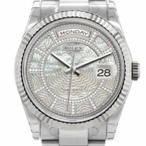 Rolex Day-Date 36 Carousel Of White Mother-Of-Pearl Dial Fluted Bezel Oyster White Gold Watch 118239