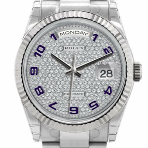 Rolex Day-Date 36 Diamond-Paved Dial Fluted Bezel Oyster White Gold Watch 118239