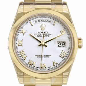 Rolex Day-Date 36 White Roman Dial President Yellow Gold Watch 118208