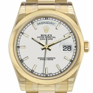 Rolex Day-Date 36 White Dial President Yellow Gold Watch 118208