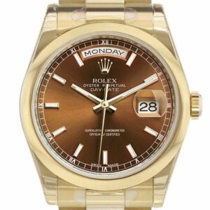 Rolex Day-Date 36 Cognac Dial President Yellow Gold Watch 118208