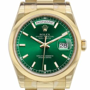 Rolex Day-Date 36 Green Dial President Yellow Gold Watch 118208