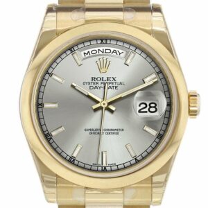 Rolex Day-Date 36 Silver Dial President Yellow Gold Watch 118208