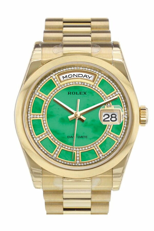 Rolex Day-Date 36 Carousel Green Jade Diamonds Dial President Yellow Gold Watch 118208