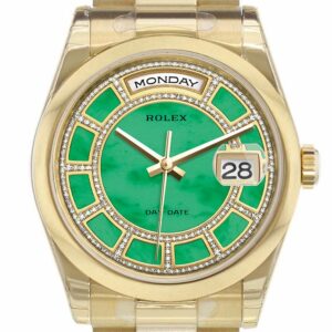 Rolex Day-Date 36 Carousel Green Jade Diamonds Dial President Yellow Gold Watch 118208