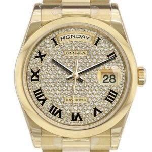 Rolex Day-Date 36 Diamond Paved Dial President Yellow Gold Watch 118208