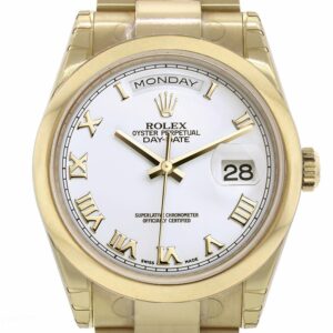 Rolex Day-Date 36 White Roman Dial Yellow Gold Watch 118208