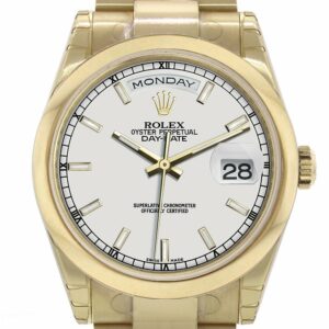 Rolex Day-Date 36 White Dial Yellow Gold Watch 118208