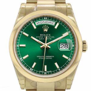 Rolex Day-Date 36 Green Dial Yellow Gold Watch 118208