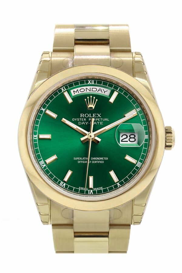 Rolex Day-Date 36 Green Dial Yellow Gold Watch 118208