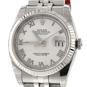 Rolex Datejust 36 White Roman Dial 18K Gold Mens Watch 116234