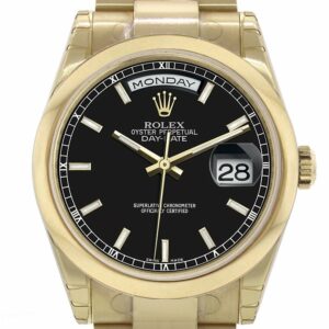 Rolex Day-Date 36 Black Arab Dial Yellow Gold Watch 118208