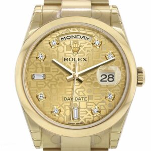 Rolex Day-Date 36 Champagne Jubilee Diamonds Dial Yellow Gold Watch 118208