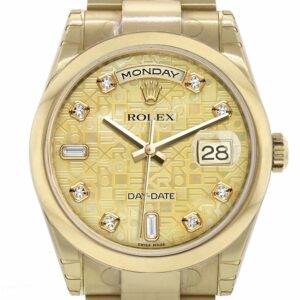 Rolex Day-Date 36 Champagne Mother Of Pearl Jubilee Diamonds Dial Yellow Gold Watch 118208