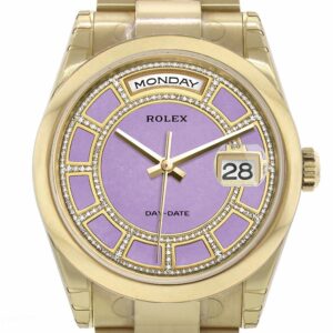 Rolex Day-Date 36 Carousel Lavender Jade Diamonds Dial Yellow Gold Watch 118208