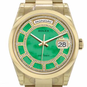 Rolex Day-Date 36 Carousel Green Jade Diamonds Dial Yellow Gold Watch 118208