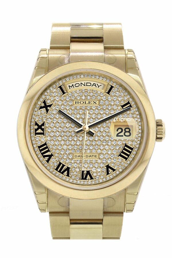 Rolex Day-Date 36 Diamond Paved Dial Yellow Gold Watch 118208