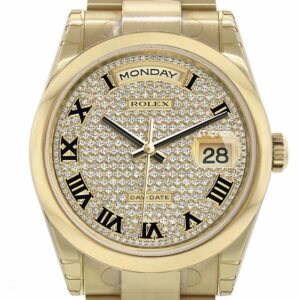 Rolex Day-Date 36 Diamond Paved Dial Yellow Gold Watch 118208