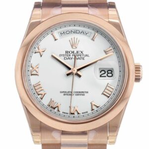 Rolex Day-Date 36 White Roman Dial President Everose Gold Watch 118205