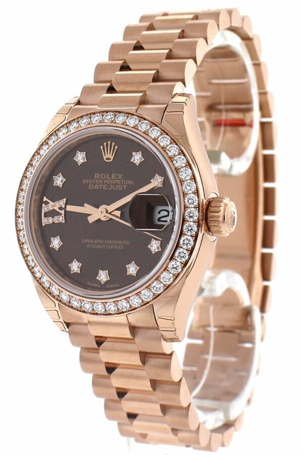 Rolex Lady-Datejust 28 Chocolate Dial 18K Rose Gold President Ladies Watch 279135Rbr