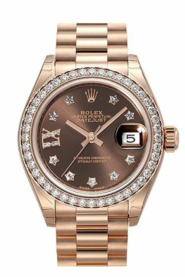 Rolex Lady-Datejust 28 Chocolate Dial 18K Rose Gold President Ladies Watch 279135Rbr