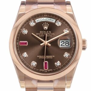 Rolex Day-Date 36 Chocolate Diamonds And Rubies Dial President Everose Gold Watch 118205