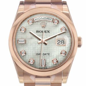 Rolex Day-Date 36 White Mother Of Pearl Oxford Motif Diamonds Dial President Everose Gold Watch