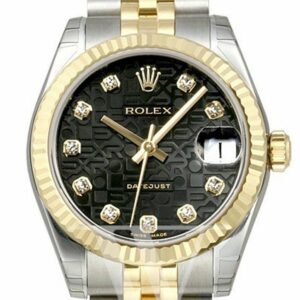 Rolex Datejust 31 Black Jubilee Diamond Dial Steel And Yellow Gold Ladies Watch 178273 / None