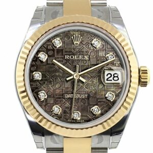 Rolex Datejust 31 Black Mother Of Pearl Jubilee Diamonds Dial Fluted Bezel 18K Gold Two Tone Ladies