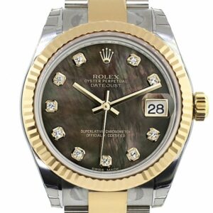 Rolex Datejust 31 Black Mother Of Pearl Diamonds Dial Fluted Bezel 18K Gold Two Tone Ladies 178273 /