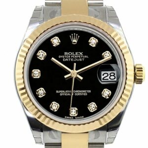 Rolex Datejust 31 Black Diamond Dial Fluted Bezel 18K Gold Two Tone Ladies 178273 / None Watch