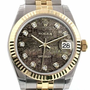 Rolex Datejust 31 Black Mother Of Pearl Jubilee Diamonds Dial Fluted Bezel 18K Gold Two Tone Ladies