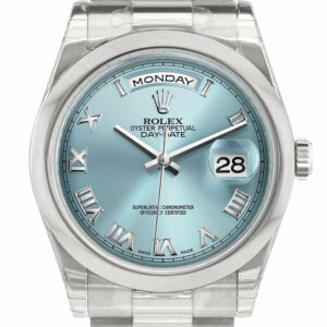 Rolex Day Date 36 Ice Blue Roman Dial President Mens Watch 118206