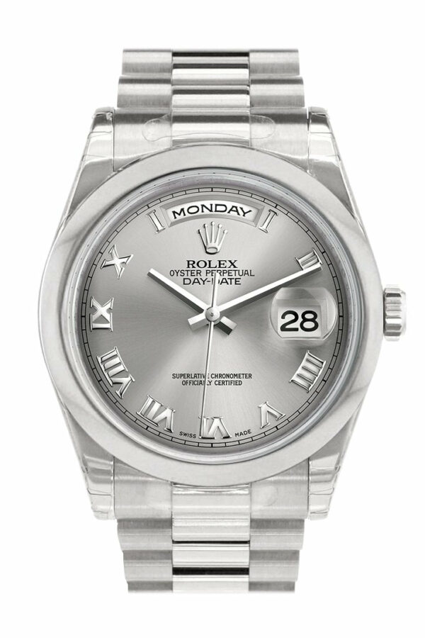 Rolex Day Date 36 Rhodium Roman Dial President Mens Watch 118206