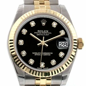 Rolex Datejust 31 Black Diamond Dial Fluted Bezel 18K Gold Two Tone Jubilee Ladies 178273 / None