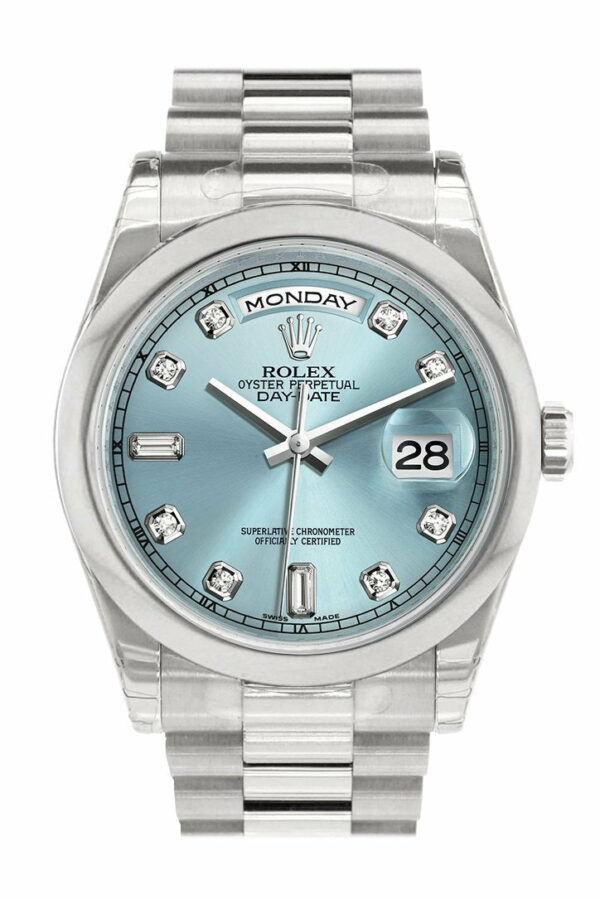 Rolex Day Date 36 Ice Blue Set Diamonds Dial President Mens Watch 118206