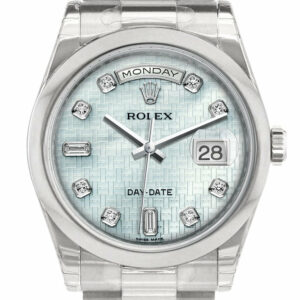 Rolex Day Date 36 Platinum Mother Of Pearl With Oxford Motif Set Diamonds Dial President Mens Watch