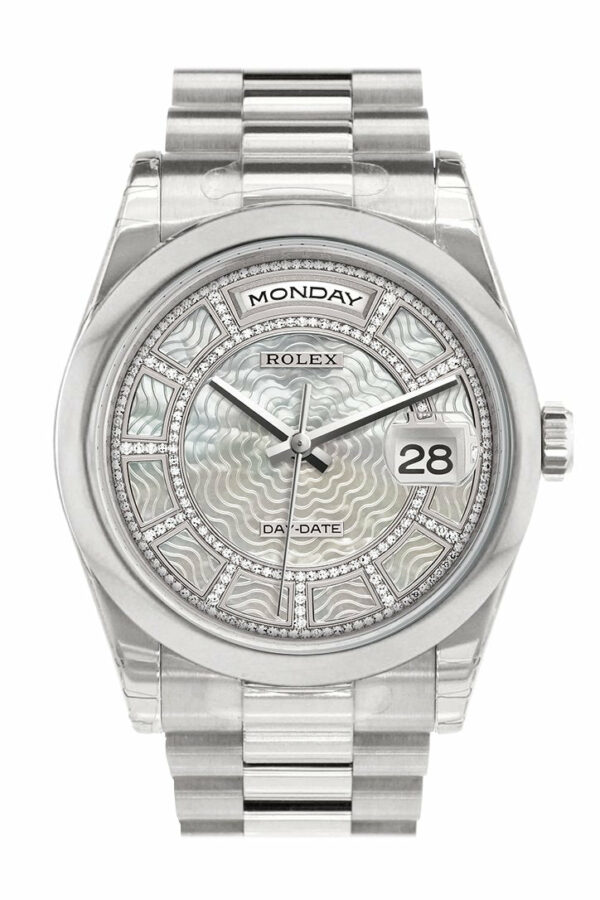 Rolex Day Date 36 Carousel Of White Mother Pearl Dial President Mens Watch 118206