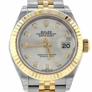 Rolex Datejust 28 Silver Diamond Dial Fluted Yellow Gold Two Tone Jubilee Ladies Watch 279173 / None