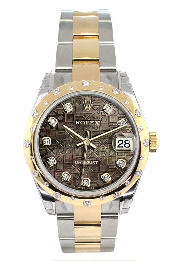 Rolex Datejust 31 Black Mother Of Pearl Jubilee Diamonds Dial Diamond Bezel 18K Gold Two Tone Ladies