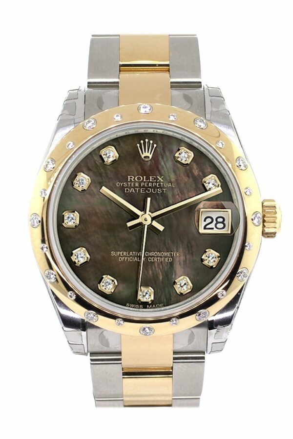 Rolex Datejust 31 Black Mother Of Pearl Diamonds Dial Diamond Bezel 18K Gold Two Tone Ladies 178343