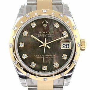 Rolex Datejust 31 Black Mother Of Pearl Diamonds Dial Diamond Bezel 18K Gold Two Tone Ladies 178343