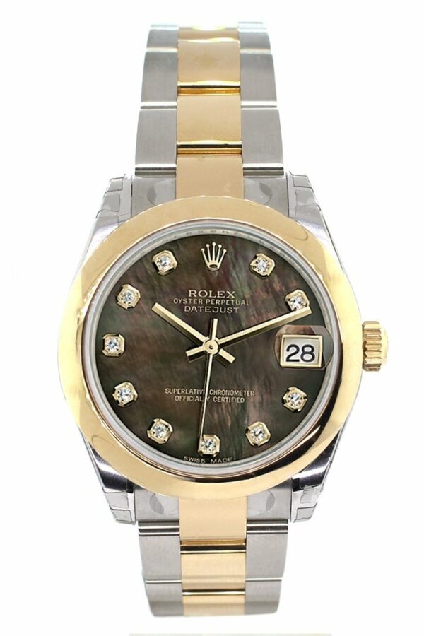 Rolex Datejust 31 Black Mother Of Pearl Diamonds Dial Diamond Bezel 18K Gold Two Tone Ladies 178343